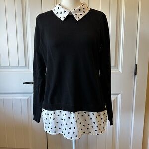 Black Sweater with Heart Print Collar and Hem (one piece)